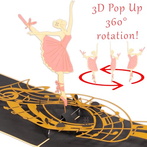 LINPOPUP® Pop - Up Karte Ballerina - 3D Gutschein für Theaterbesuch, Verpackung für Geld, Konzert, Oper - Geburtstagskarte, Schwanensee Theater Gutschein, Geldkarte für Ballet, Tanzkurs, N120