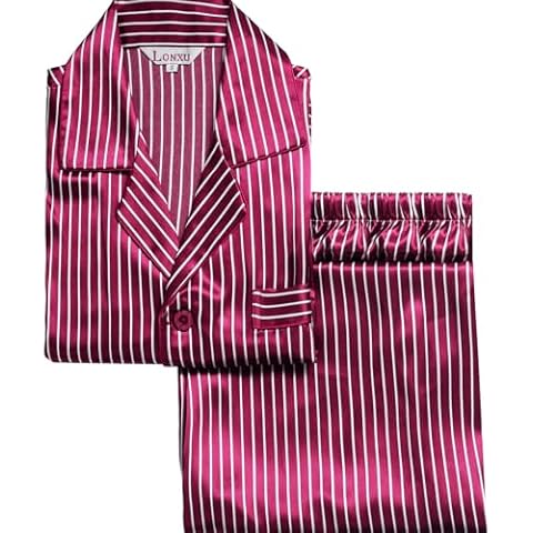 Lonxu Mens Satin Pajamas Set Shorts Red Striped 2XL Cover