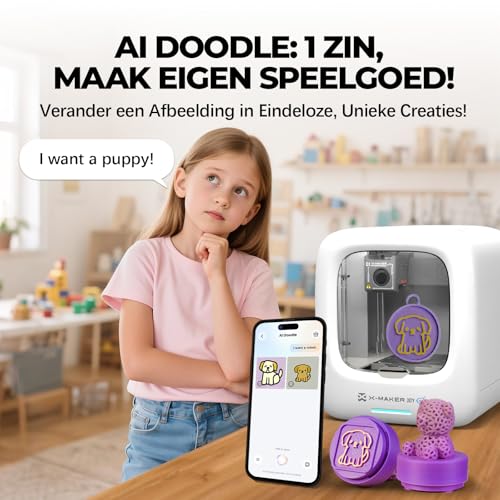 KI-gestützter 3D-Drucker für Kinder, 3D-Drucker mit 8 PLA-Filament-Set, KI Design-App, umfangreiche Sammlung an 3D-Spielzeugvorlagen,mit 16+ Mini-3D-Designmodulen, App-Steuerung