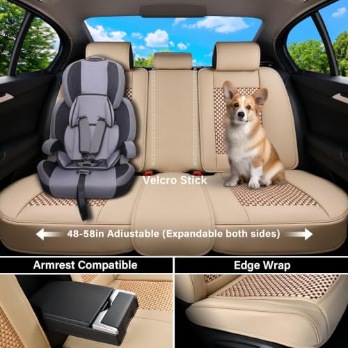 Image of Coverado 2 in 1 Seat Covers for Car Full Set, Conversions Between Warm Suede and Cold Ice Silk for Car Seat Protector Car Accessories Universal Fit for Most Cars SUVs and Trucks(Beige)