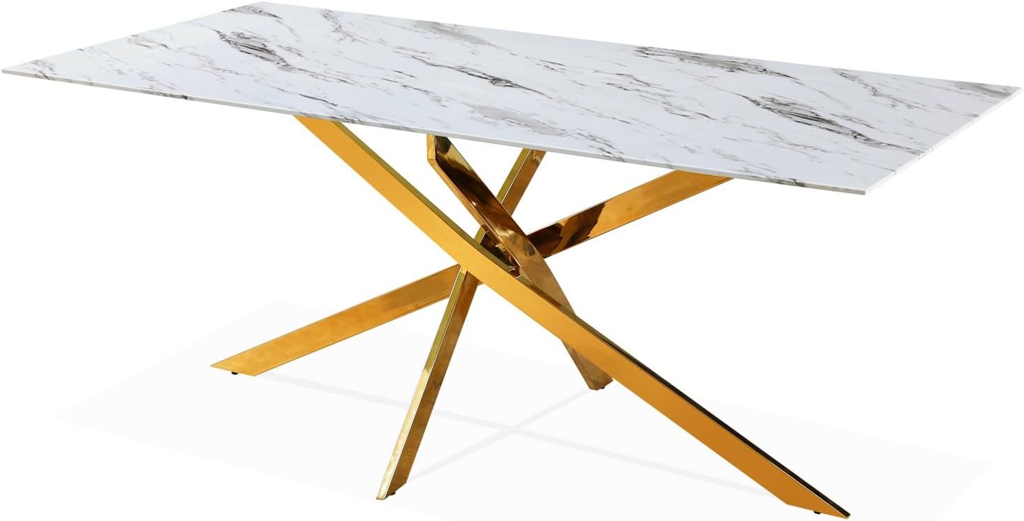 Table Repas IXE – Pied Gold & Verre Trempé – 150x90x75 cm