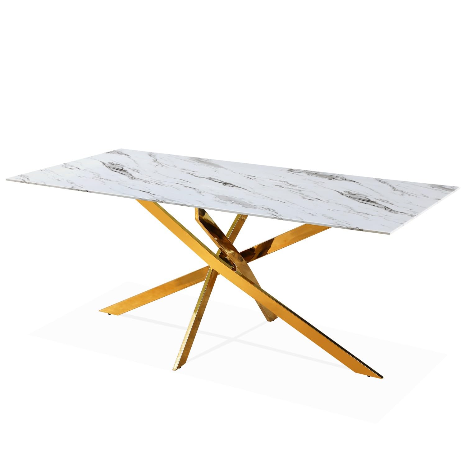 Table en verre effet marbre et pieds dorés Jodie pour sublimer un petit séjour