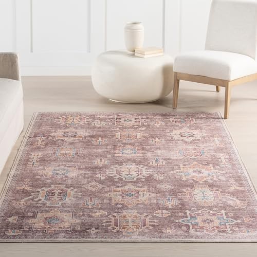 nuLOOM 2'6" x 8' Machine Washable Area Rug with Waterproof Spill Proof Surface, Non Slip Backing and Stain Resistant for Living Room, Bedroom, Kitchen, Dining Room, Philomena Brown