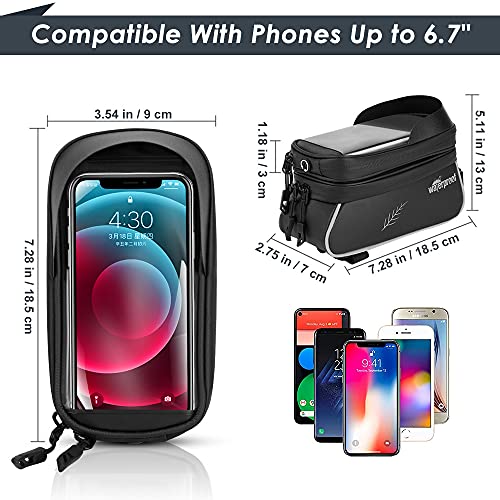 Image of WOTOW Bike Frame Bag for Phone, Waterproof Top Tube Bike Bag with Detachable Cell Phone Bag, Sensitive Touch Screen Fits for Fits for iPhone 13 14 Xs Pro Plus Up to 6.7 inch
