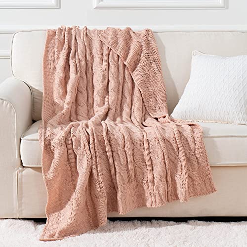 Battilo Blush Cable Knit Throw Blankets For Couch Bed Sofa, Acrylic Knitted Blanket, Soft Cozy Throw Blanket, 50" X 60" #TOP7
