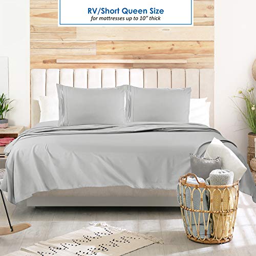 Nestl Light Grey Short Queen Sheets for RV, Hotel Luxury RV Queen Sheets Set, 6 Piece Fitted Bed Sheet Set and Pillowcases, Super Soft, Wrinkle-Free, and Breathable Camper Bedding