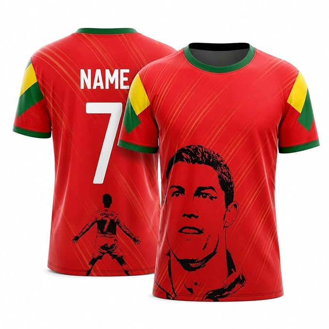 Ronaldo Football Jersey for Men, Women & Kids | Custom Name & Number Soccer Jersey | Personalized Football T-Shirt | Quick Dry Polyester Sports Wear | Sizes 2 Years to 4XL Blue-image-36