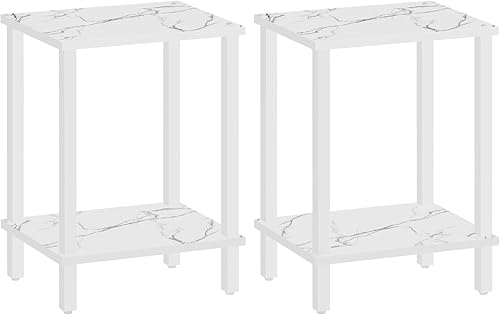 Miniatura 74 de TUTOTAK TB01BK035 - Mesa auxiliar, mesita de noche con estante de almacenamiento de 2 niveles, para espacios pequeños, 2 unidades Negro,Marrón,Gris