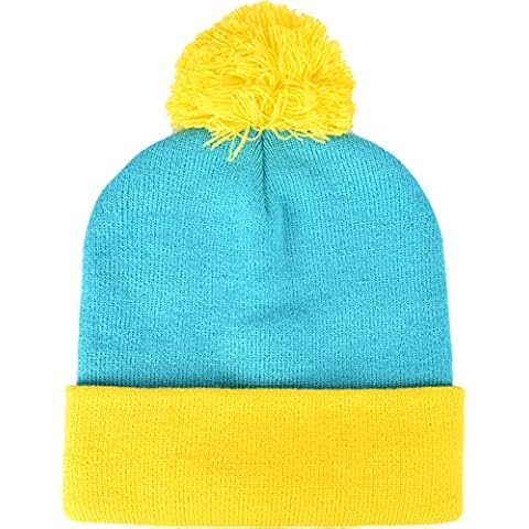 Concept One Unisex's South Park Cartman Cosplay Knitted Acrylic Winter Beanie Hat Pom, Turquoise, One Size Cover