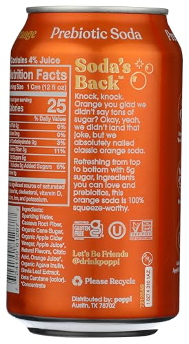 Poppi Sparkling Prebiotic Soda Beverage with Apple Cider Vinegar, Seltzer Water and Fruit Juice, Orange Flavor, 12 Fl Oz, 1 Count, Packaging May Vary - image 4