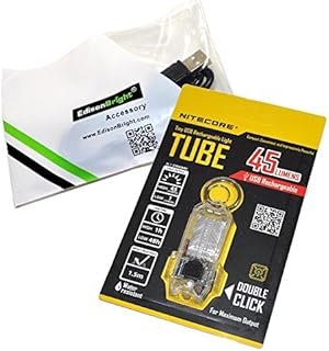 EdisonBright Nitecore Tube (Clear) 45 Lumen USB Rechargeable LED Keychain Light Brand USB Charging Cable Bundle