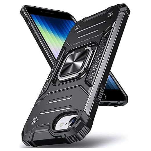 DASFOND Coque Compatible avec iPhone SE 2020 iPhone 8/7/6S/6, Housse de Protection Antichoc de Qualité Militaire, Etui avec Anneau Métallique Rotatif à 360 Degrés[Support Magnétique], Noir