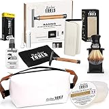 Kit de rasage - Rasoir de Sécurité/Rasoir de Sûreté + 40 doubles lames + Blaireau de rasage + savon de rasage 150ml + Baume après rasage 30ml + Pierre d'alun + Grand sac ✮ BARBER TOOLS ✮