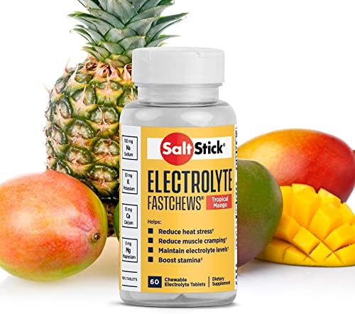 SaltStick FastChews, Electrolyte Replacement Tablets for Rehydration, Exercise, Hiking & Sports Recovery, Bottle of 60 FastChews Tablets, Tropical Mango