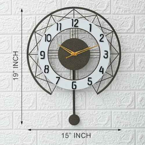 Image of Decorative Metal Wall Clock with Pendulum for Living Room | Modern Stylish Wall Clock for Bedroom, Hall, Office & Home Decor | Luxury Analog Wall Clock (Antique Gold 40 cm)