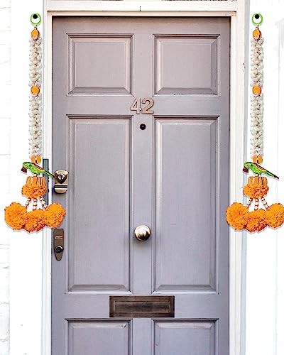 Image of Rajasthan kraft Jasmine & Parrot Door Hanging|Office Home Diwali Decoration, Size 24 inches, Colour Mango (RK-36402-2)