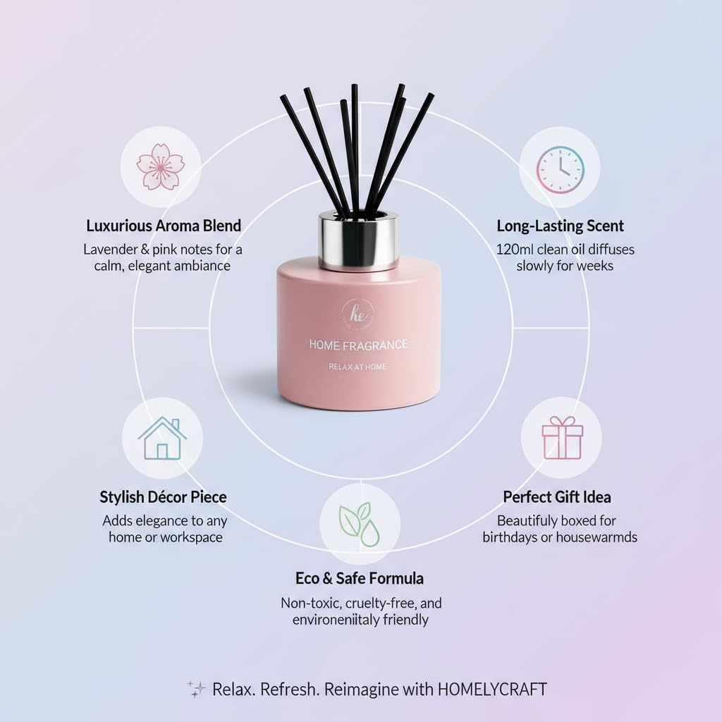 Reed Diffuser Set – 3.38 fl oz (120ml) | Clean Oil Scent Diffuser, Premium Room Décor | Lavender & Pink Fragrance for Home, Holiday, and Hotel Collection. - Image 9