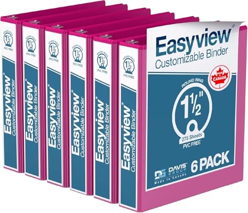 Image of Easyview 3-Ring Binder, Clear-View Cover, 3 inch Round Rings, Orange, 6 Pack | Heavy-duty binder, fits 8.5 inch x 11 inch paper, customizable cover, made in Canada, ideal for school or office use