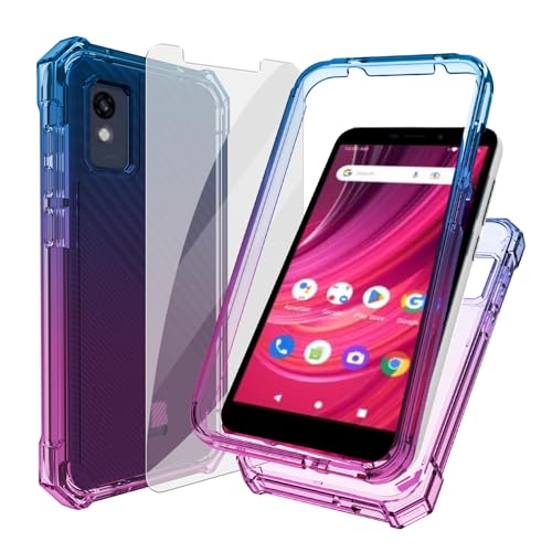Ailiber Phone Case for Blu Studio Mini 2023 with Screen Protector Dual Layer Protection Shockproof Corners TPU Bumper Slim Silicone Cover Case for Blu Studio Mini 2023-Blue Pink