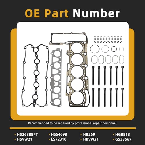 Image of Head Gasket Set with Bolts, 2.5L, for Volkswagen Beetle 2006-2010, for Beetle 2012-2014, for Golf 2010-2014, for Jetta 2005-2014, for Rabbit 2006-2009, 2.5L, OE HS26388PT,HSVW21,HS54698(54pcs)