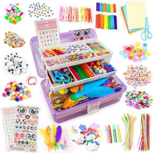 SMILESSKIDDO Kids Arts and Crafts 1000+ PCS Craft Kits with Storage Box