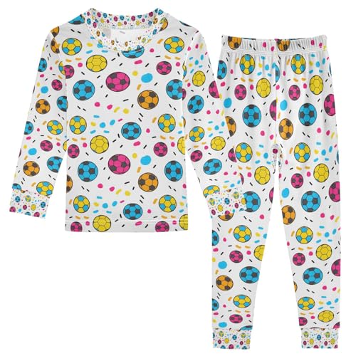 senya Multicolor Soccer Confetti Pajamas Set Long Sleeve Soft Cotton Sleepwear 2 Piece