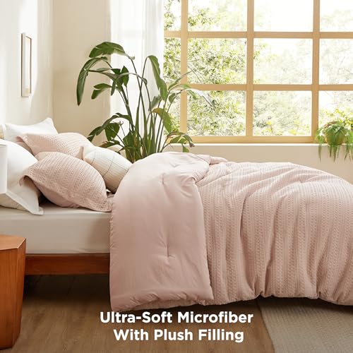 Image of Bedsure 2 piece Comforter Set,Waffle Comforter Set Twin, All Seasons Dusty Pink Bedding Comforter Set,1 Waffle Weave Comforter (68 inchx88 inch) and 1 Pillow Sham (20 inchx26 inch+2 inch)