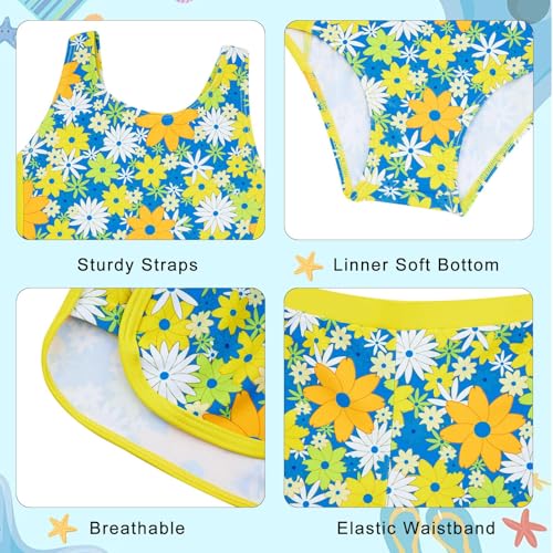 Image of TUONROAD Toddler Girls One Piece Swimsuit 2Pcs Bathing Suit Kids Swimwear with Short for 3-9