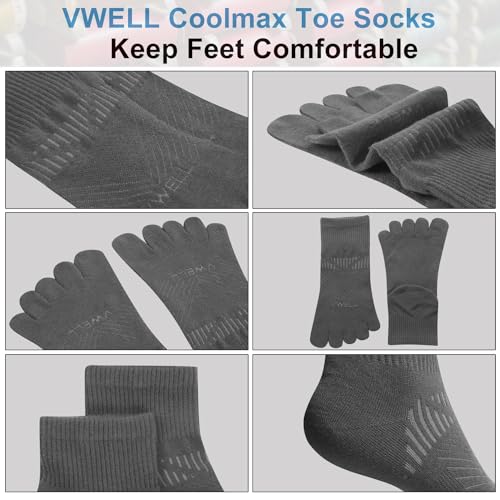 VWELL Toe Socks for Men and Women COOLMAX Five Finger Socks Athletic Running Socks Quarter Ankle Toe Socks (3Pairs)4