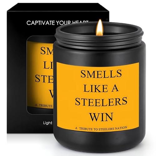 Smells Like A Steelers Win Scented Candle Football Themed Merch Fan Shop Men Women Sport Stuff Gear Decor Team Accessories Guy Him Brother Dad Friend Boyfriend Birthday Unique Cool Funny Gift