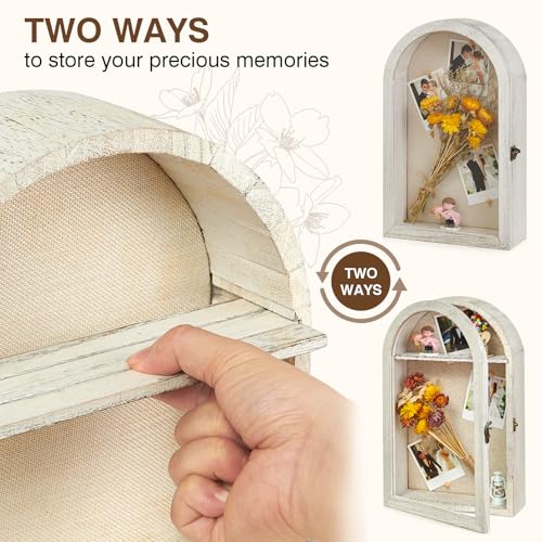 Image of DGWJSU Shadow Box Frame 10x16 Large Shadow Boxes Display Cases with Linen Back and Removable Shelves, Picture Frame Wedding Bouquet Memorabilia Medals Photos Memory Box for Keepsakes (White)