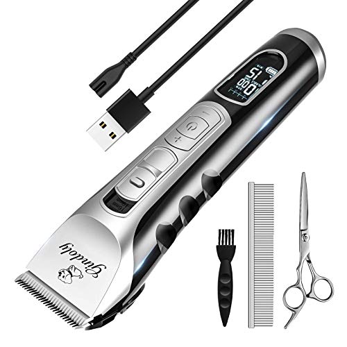 Dog Clippers, Professional Dog Grooming Kit, Dog Grooming Clippers with LCD Display, 5-Speed, Low Noise Pet Clippers for Dogs, Cordless Dog & Cat Grooming Kit for Small & Large Breeds with Thick Coats