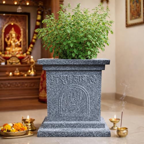 Image of Niyara Tulsi Ceramic Pot for Indoor, Outdoor, Home Office, Pooja Plants Gamla (FRP, Grey 16 inch)
