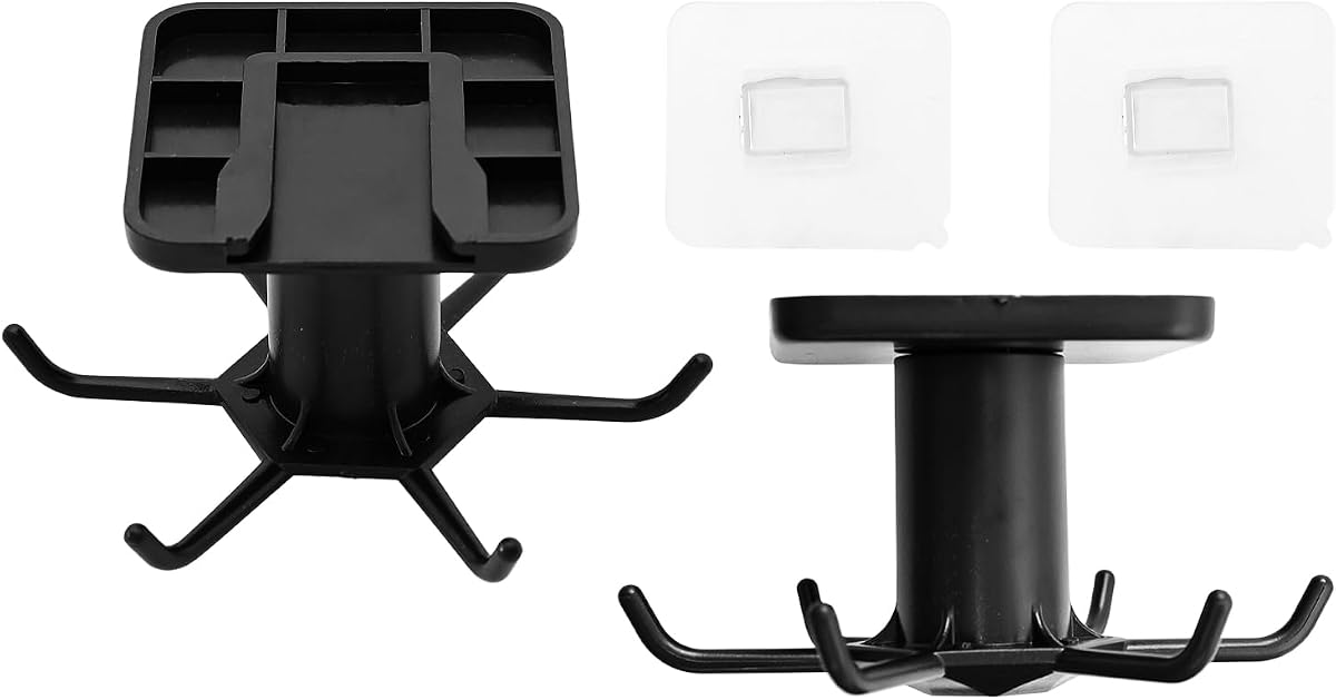 Ganchos negros para debajo del gabinete, organizador de cocina adhesivo giratorio de 360 grados para colgar utensilios, toallas, herramientas, 2 uds.