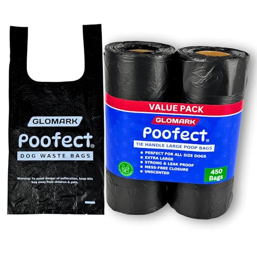 Dog Poop Bags with Tie Handles - 450 Unscented Extra Large Degradable Doggy Waste Bags with Easy-Tie Handles. Leak-Proof, Ultra Strong Poop Bags for Dogs & Cats