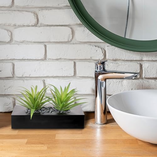 MyGift 10 Inch Fake Grass Artificial Plants in Rectangular Black Wood Planter - Faux Plants Indoor for Tabletop Centerpiece Décor by MyGift - Image 3