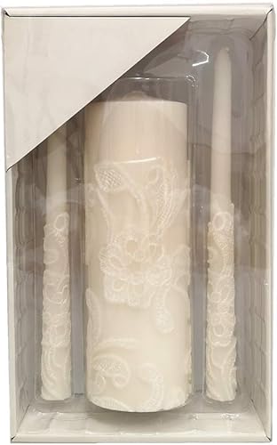 Hosley El juego de velas de unidad de boda color crema de 11.50 pulgadas de alto incluye 1 pilar y 2 velas cónicas, ideal para bodas, eventos
