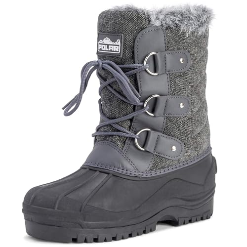 POLAR Womens Mid Calf Mountain Walking Tactical Waterproof Boots - Gray Textile - US7/EU38 - YC0369