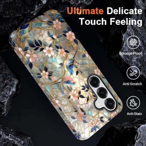 MUOHEGNT for Samsung Galaxy A17 5G Case for Women, Shockproof Dual Layer Protective Cover, Hard PC + Soft TPU Bumper with Raised Camera & Screen Protection,Stained Glass Flower Bird - image 3