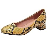  Gicoiz Hommes Pointu Mary Jane Femmes Bloc Cuir Verni Chaussures Basic A Enfiler Bridal Talons Moyen Chaussures Escarpin Snakeskin Robe Jaune Taille 37 EU-38Cn