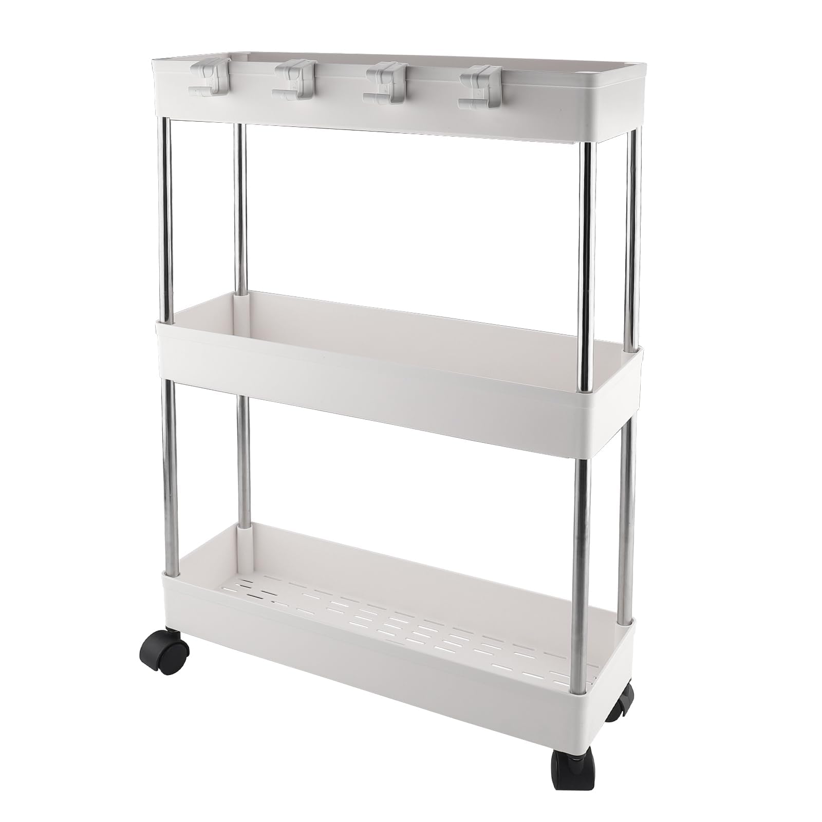 Foymlon Carrito de Almacenamiento, Carro Auxiliar con Ruedas giratorias de 360° para Baño, Cocina u Oficina, Lavadero, Dormitorio, Comedor Sala (Blanco)