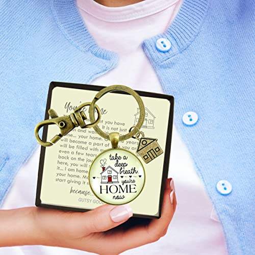 Gutsy Goodness PRKEYW005564 New Home Keychain Take A Deep Breath, You'Re Home Now First House Apartment Gift From Realtor, Friend - Bronze Metal Unisex Pendant Key Ring Fob Men Women thumb #2