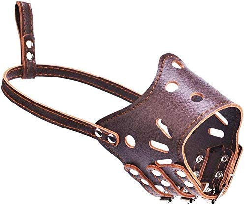 PSK PET MART Adjustable Strap Leather Muzzle with Breathable & DRINKABLE Holes Cum Mouth Cover Cum Pet Safety Collar for Dog, Puppy (M,Brown) (B08G6BZ2D3) Amazon Price History, Amazon Price Tracker