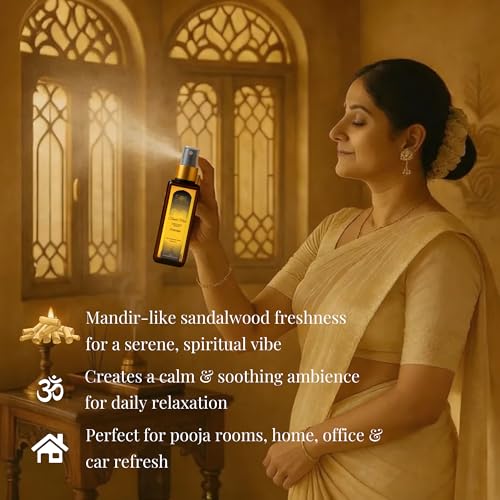 Image of Temple Mist Chandan Room Freshener Spray 100ml | Pure Natural Long Lasting Sandalwood Air Freshener for Home, Office, Car, Living Room Pooja Room Mandir Mediation Fragrance Mist