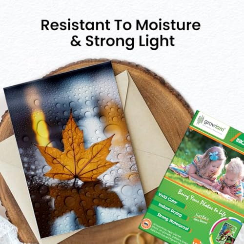 Image of Growlam Ultra Glossy Photo Paper 264 GSM 4R Size, 100 Sheets (Pack of 4) | Waterproof Technology, Instant Drying, Superior Colour Accuracy, Outstanding Ink Absorption, Resin-Coated for Long Durability