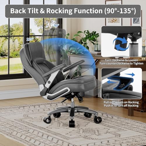 Image of Big and Tall Office Chair, 600lbs Heavy Duty Desk Chair with 5D Arms, Adjustable Lumbar Support & Height, Tilt Function, PU Leather High Back Ergonomic Executive Computer Chair