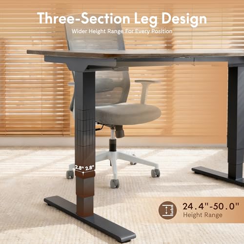 Image of FLEXISPOT E6 MAX Woodix Acacia Solid Wood 48x24 Inch Dual Motor Heavy Duty Standing Desk, 330lbs Capacity, 3-Stage Height Adjustable Desk w /Cable Management & Wheels(Walnut Acacia Wood + Black Frame)