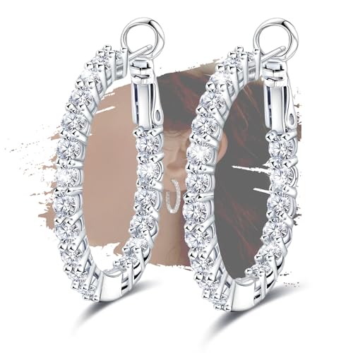 Sterling Silver Large Hoop Earrings for Women - Hypoallergenic Cubic Zirconia Loop Earrings for Ladies for Sensitive Ears Lightweight Fashion Huggie Earrings,30MM,for Her for Christmas Birthday Gifts