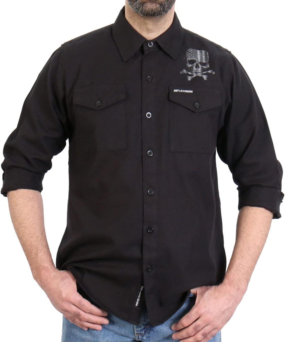 Hot Leathers FLM2113 Men's Black Flag Skull Long Sleeve Flannel Shirt