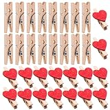 SamHeng 32 Piezas Mini Pinzas para Ropa con Caja, 2 Estilo Diferente Pequeña Clips de Madera, Diminuto Decorativo Papel Clips de Fotos por Baby Shower Clips de Chips Manualidades